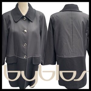 Vintage Byblos (Designer Made in Italy) Black Nylon/Wool Overcoat Jacket (L)